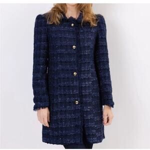 Sail to Sable Womens Navy Tweed Sparkle Gold Button Front Preppy Coat Size XL